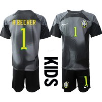Koszulka piłkarska Brazylia Alisson Becker #1 Bramkarska Strój Domowy dla dzieci MŚ 2022 tanio Krótki Rękaw (+ Krótkie spodenki)